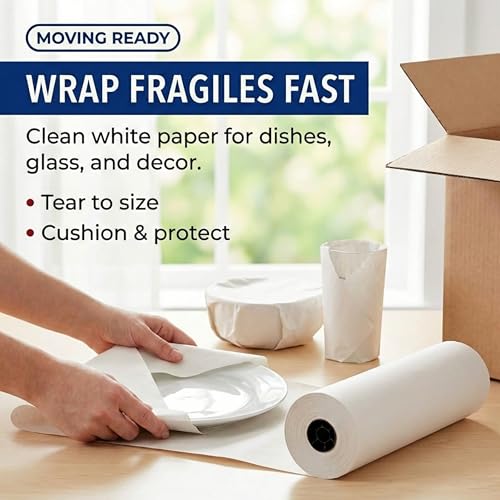 Box USA Packing Paper Roll 15" x 1400ft (1,000 Sheets 17" Equivalent) - Newsprint Paper for Shipping, Storage and Moving Supplies, White - size: 15"
