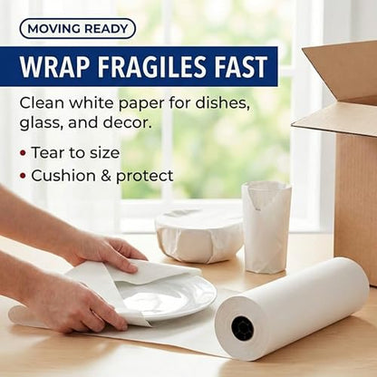 Box USA Packing Paper Roll 20" x 1400ft (1,000 Sheets 17" Equivalent) - Newsprint Paper for Shipping, Storage and Moving Supplies, White - size: 20"