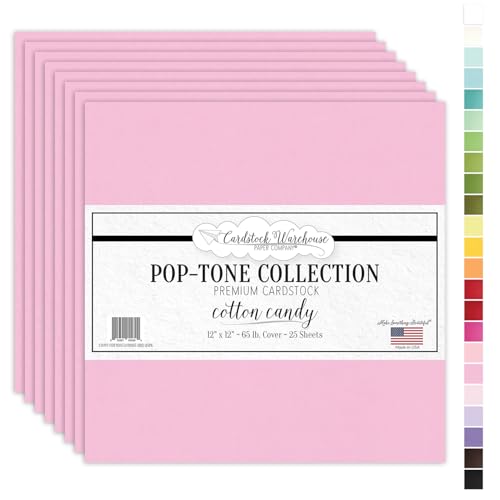 Cardstock Warehouse Pop-Tone Cotton Candy Pink Cardstock Paper – 25 Sheets, 12 x 12" - 65 lb / 175 GSM Premium Pink Card Stock for Die-cutting, Crafts, Scrapbooking, Card Making and DIY Projects - color: Cotton Candy Pink