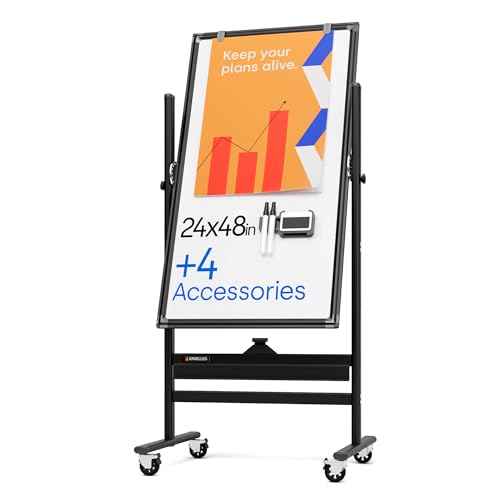 Rolling Dry Erase Board 24 x 48 - Large Portable Magnetic Whiteboard with Stand - Double Sided Easel Style Whiteboard with Wheels - Mobile Standing White Board for Office, Classroom & Home - color: Jet Black, size: 24x48