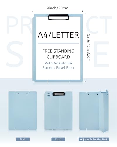Free Standing Clipboard and Desktop Stand with Adjustable Buckles Easel Back - Foldable Stand and Document Holder for School, Office and Business Use (9.37 x 12.6 inches) (Blue) - style: Blue