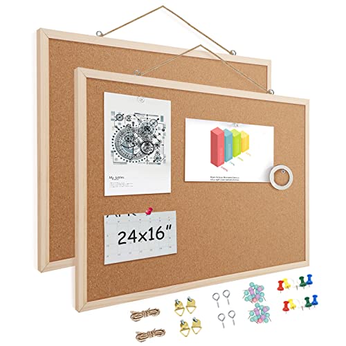 TooCust 16x24 Cork Boards for Walls with Solid Wood Frame, Double Sided Small Cork Bulletin Board for Office & Home, Decorative Hanging Pin Notice Board, 2 Pack - color: Beige, size: 16" x 24"-2pack