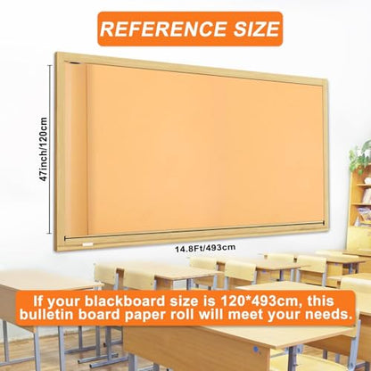 Peach Pink Bulletin Board Paper Roll,14.8FTx47IN Large Reusable Waterproof Erasable Classroom Wall Background Backdrop, Fade-Resistant Fabric Wrapping Paper School Decors Teacher Supplies - color: Peach