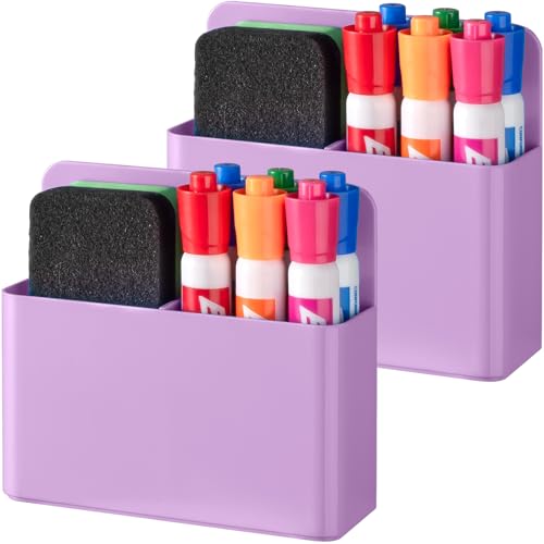 BEYGORM 2 Pack Plastic Magnetic Pen Holder for Refrigerator, Dry Erase Marker Holder for Whiteboard，Magnet School Locker Organizer Accessories, Pencil Cup, Pen Caddy, Classroom Organization(Purple) - color: purple