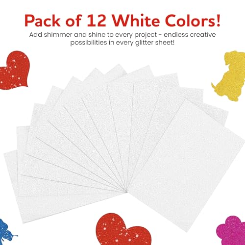 Self-Adhesive Glitter EVA Foam Sheets for Crafts – 2mm Thick 12 White Sheets, 6 x 9 Inch Peel & Stick Foam Paper for DIY, Scrapbooking & Kids’ Art (White). - color: White