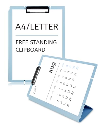 Free Standing Clipboard and Desktop Stand with Adjustable Buckles Easel Back - Foldable Stand and Document Holder for School, Office and Business Use (9.37 x 12.6 inches) (Blue) - style: Blue