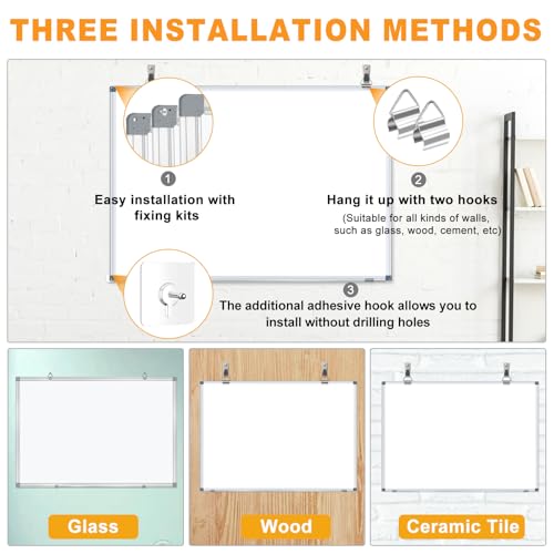 H-Qprobd White Board Dry Erase Whiteboard for Wall 24x18 (3pcs) Magnetic Boards for Office Classroom & Home, Small Wall Whiteboard Including 6 Markers, 10 Magnets, 2 Erasers & 15 Adhesive Hooks - size: 24"x18"(3pcs)