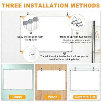 H-Qprobd White Board Dry Erase Whiteboard for Wall 24x18 (3pcs) Magnetic Boards for Office Classroom & Home, Small Wall Whiteboard Including 6 Markers, 10 Magnets, 2 Erasers & 15 Adhesive Hooks - size: 24"x18"(3pcs)