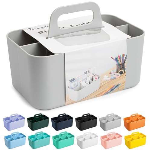 Tiawudi Multipurpose Caddy Organizer, Plastic Caddy with Handle, Stackable Desk Organizer for Stationery, Marker and Pencil, Office Supplies Organizer, Dorm Caddy - color: Gray
