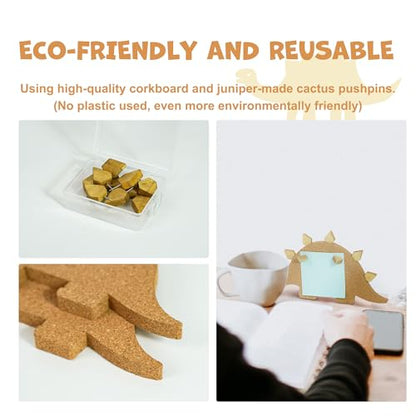 YOBRO Cork Board Set - Cactus & Dinosaur Push Pins Wall Organizer | Memo Bulletin Board with Easy Peel-Stick Mount | Fun Office & Kids Room Decor (Stegosaurus Design) - style: Stegosaurus Design