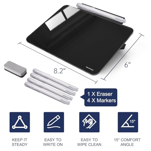 Small Desktop Glass Dry-Erase Whiteboard - 8 X 6 Inches Tabletop Easel Whiteboard with Stand, Desk Board Buddy for Artist, Teacher and Student - color: 8 X 6 Inches - Black