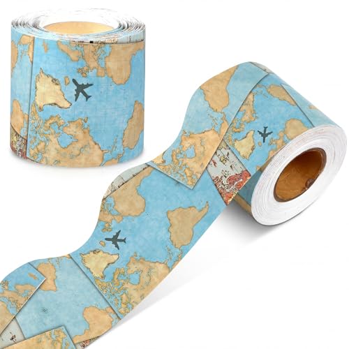 Panelee Travel the Map Border 68.9 Feet Bulletin Board Border Butterflies Flowers Bee Space Inspirational Cute Decor for Classroom Bulletin Boards Chalkboard Wall Decor - style: Travel the Map