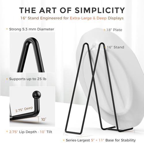 TR-LIFE 16 Inch Heavy Duty Plate Stand (2 Pack) - Metal Display Easel for Large Plates, Picture Frames, Signs, Posters, and Decorative Platters - size: 16 Inch