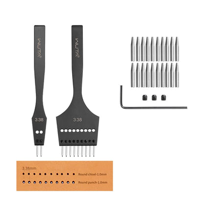 WUTA Leather Stitching Punch, 3nd Removable Round Hole Pricking Irons, Professional Working Hole Punch Tool Set for DIY Leather Craft（3.38mm- 2+9 Hole） - size: 3nd 3.38mm- 2+9 Hole
