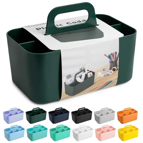 Tiawudi Multipurpose Caddy Organizer, Plastic Caddy with Handle, Stackable Desk Organizer for Stationery, Marker and Pencil, Office Supplies Organizer, Dorm Caddy - color: Green