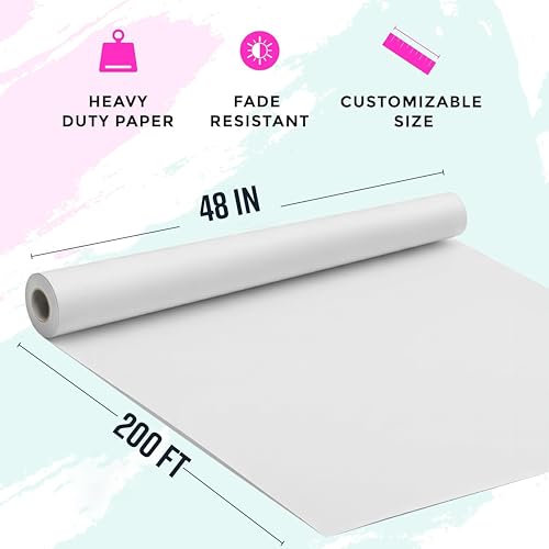 Bryco Goods 48" x 2400" (200') White Kraft Paper Roll - Made in USA - Craft Paper for Bulletin Board Art Table Covering Drawing Gift Wrapping Bouquet Packing Parcel 80GSM - color: White, size: 48" x 200'