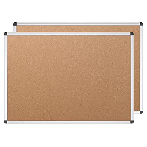 VIZ-PRO Cork Notice Board, 36 X 24 Inches, Pack of 2, Silver Aluminium Frame - size: 2 Pack 36 X 24 Inches