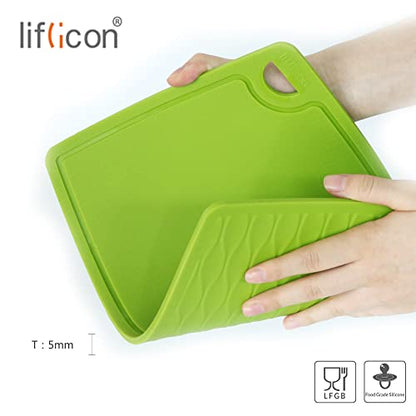 Liflicon Thick Silicone Cutting Boards for Kitchen Silicone Chopping Boards/Mats Set of 2 Extra Large14.6''x10.43'', Mini 9.1”x7.1” Non-slip Deep Drip Juice Groove, Dishwasher Safe-Green - color: Green, size: S+L
