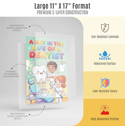 JELLY BEAN GENIUS Dentist and Veterinarian Poster for Kids – Laminated Double-Sided Community Helpers Career Wall Art & Educational Chart | Community Helpers Educational Chart 11x17 - size: 11x17 Poster