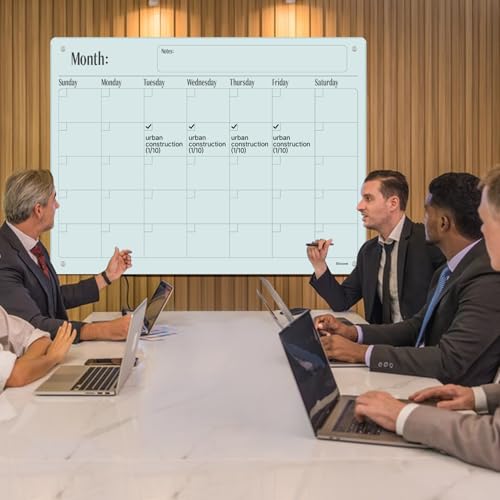 Magnetic Glass Monthly Calendar Whiteboard - 48"x36" Frameless Glass Dry Erase Board for Walls - White - color: Mothly-a, size: 48" x 36"