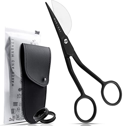 Applique Pelican Duckbill Blade 5.8 Inch - Double Bent Curved Offset Handle Scissors with Pouch Sleeve for Embroidery, Fabric, Thread, Knitting, Sewing, Arts & Craft (Black) - style: Black