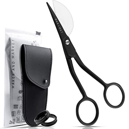 Applique Pelican Duckbill Blade 5.8 Inch - Double Bent Curved Offset Handle Scissors with Pouch Sleeve for Embroidery, Fabric, Thread, Knitting, Sewing, Arts & Craft (Black) - style: Black