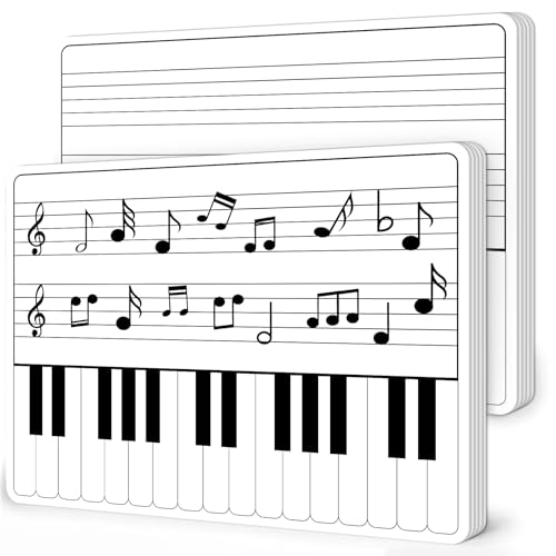 24Pcs Dry Erase Keyboard Practice Boards for Student Double Sided Musical Note Cardboard Erasable Music Staff Lined Whiteboard for Classroom Homeschool Portable Piano Teacher Teaching Tool 12" x 9" - style: Musical Note