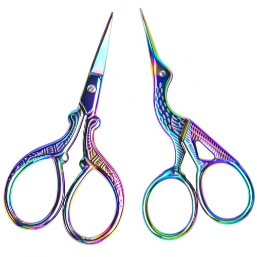 AQUEENLY Embroidery Scissors 2 Pcs Small Sewing Scissors Sharp Stainless Steel 3.6 Inches for Artwork, Crochet, Needlework, Threading - color: Colorful