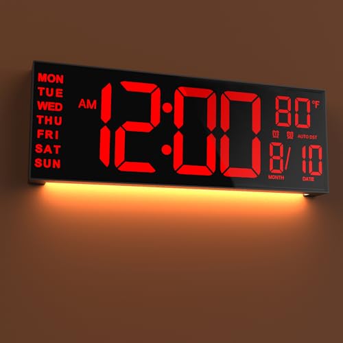 JALL 16" Large Digital Wall Mount Clock, Count Down Timer, Alarm, Big LED, DST, Temperature for Living Room Classroom Desk, Xmas, Birthday Gift for Senior Men Women Mom Dad, Red - color: Red, size: 16 inches