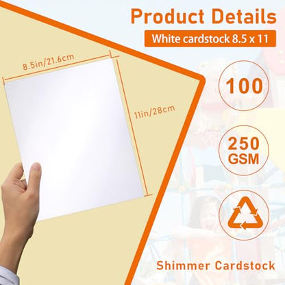 Guakicae 100 Sheets Shimmer White Cardstock 8.5 x 11 Printer Paper, 250gsm/92lb Heavyweight Certificate Paper Card Stock for DIY Cards, Wedding invitations, School Crafting, Business Cards, Menus - color: White, size: 100 Sheets