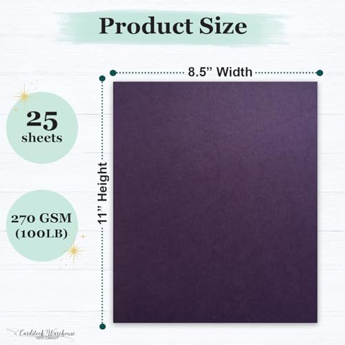 Cardstock Warehouse Colorplan Dark Amethyst Purple Cardstock Paper – 25 Sheets, 8.5 x 11" – 100 lb. / 270 GSM Premium Matte Cover Cardstock for Invitations, Card Making, Scrapbooking & DIY Projects - color: Amethyst