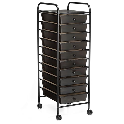 Simply Tidy 10 Drawer Matte Black Rolling Cart - Mobile Organizer with Removable Drawers, Swivel & Locking Casters, Durable Tubular Frame - 1 Set - color: Black