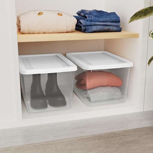 Sterilite 16 Pack Storage Box, 20 Quart Stackable Tote, Clear Plastic Container with Secure Snapping Lids for Home and Office Organization, White - size: 20 Quart, style: 16 Pack