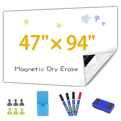 Magnetic Whiteboard Contact Paper, 47" x 94" Stick on Magnetic Dry Erase White Board Sticker for Wall, Easy to Write for Drawing, School, Office, Kitchen Fridge - size: 47.2" x 94.5"