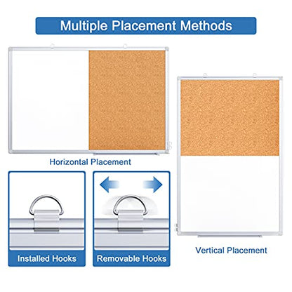 Magnetic White Board and Cork Board Combo, 36 X 24 inches Whiteboard Bulletin Combination Board, Wall Mounted Dry Erase Message Board for Home, School and Office - size: 36 x 24 inch