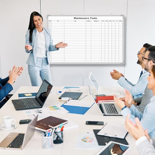 AmazingSpark Lined Whiteboard Blank Grid Aluminum Frame Dry Erase Board Reusable Wall Mounted Board for Scheduling, to Do Lists Weekly Planning Home Work (36 x 24 Inch,Horizontal Maintenance Tasks) - size: 25"W x 2"H, style: Horizontal Maintenance Tasks