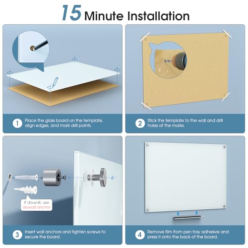 MaxGear Glass Whiteboard Tempered Magnetic Dry Erase Board 48x36 Inch | Magnetic Steel,Frameless Design,Smooth Writing,Ghost Free,Wall Mounted,Accessory Kits,Office Classroom Conference Room Use - color: White, size: 48"W x 36"H
