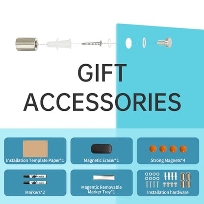 Magnetic Glass Dry Erase Board - White Board 48 x 36 Inch Wall Mounted Glass Whiteboard, Large Frameless Glass White Board for Wall Office, Home & School, Blue - color: Blue, size: 48"W x 36"H