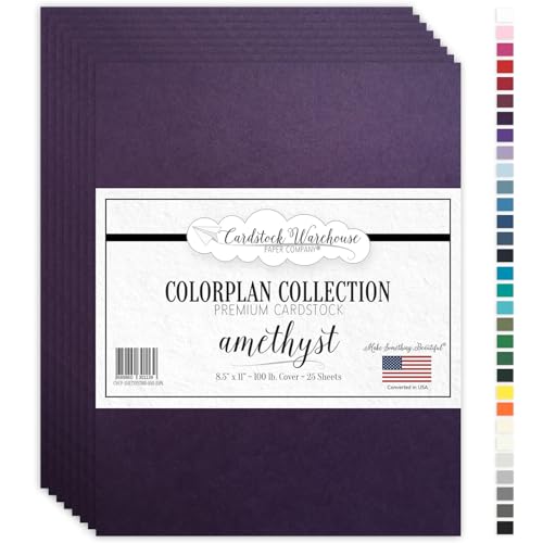 Cardstock Warehouse Colorplan Dark Amethyst Purple Cardstock Paper – 25 Sheets, 8.5 x 11" – 100 lb. / 270 GSM Premium Matte Cover Cardstock for Invitations, Card Making, Scrapbooking & DIY Projects - color: Amethyst