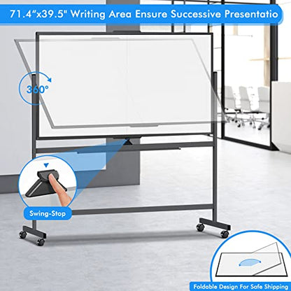 maxtek 72 x 40 Double Sided Rolling Whiteboard, Mobile Whiteboard Magnetic White Board - Large Reversible Dry Erase Board Easel Standing Board on Wheels with Stand (72 x 40 Black) - size: 40"W x 72"H, style: Black