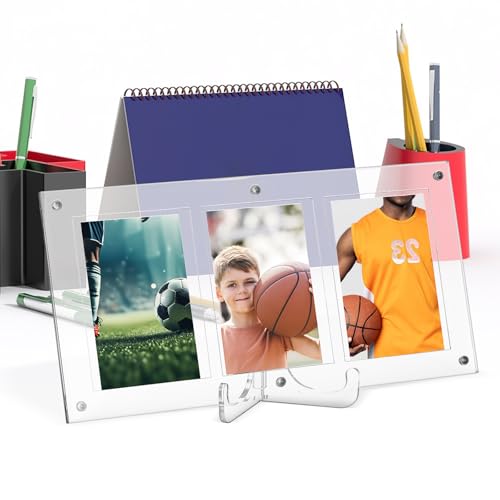 COLLBATH Triple Stand Acrylic Easel Display Stand for Sports Cards and Pictures, Sturdy and Multifunctional Tabletop Holder with Sleek Modern Design for Office Desktop and Home Use