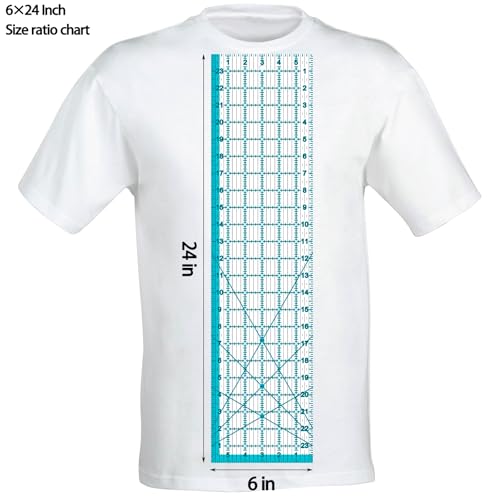 Acrylic Ruler 7 Piece Set, Non Slip Rings 50 Pieces, Quilting Rulers, Size (6"x24"), (2"x24"), (3"x18"), (3"x8"), (1.5"x12"), (1"x12"), (1"x6") (Blue-7 Piece Set) - color: Blue-7 piece set