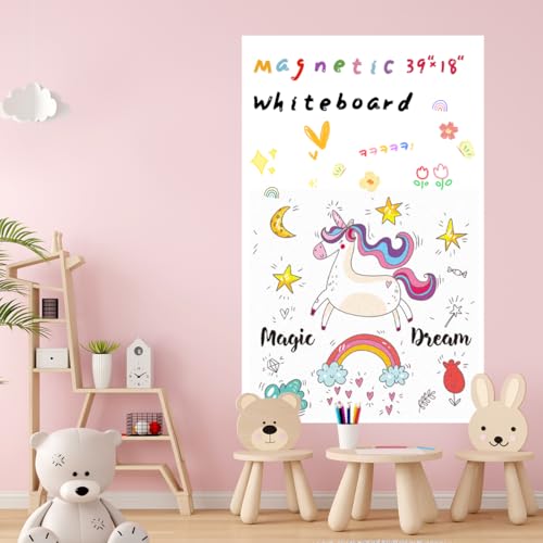 Magnetic Dry Erase Whiteboard Wallpaper, 18" x 39" Self-Adhesive Magnetic Whiteboard Sheet for Wall, Cut-to-Size White Board Film for Planning, Scheduling, Office, Kitchen & Home Organization - size: 17.7" x 39.4"