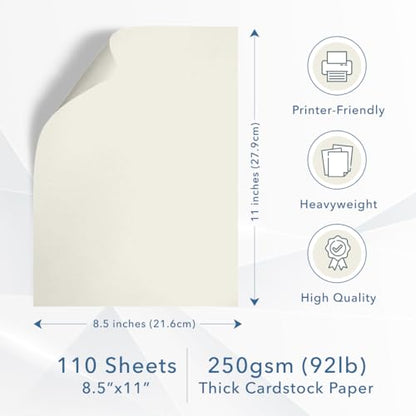 MOS Off-White Cardstock Paper 8.5 x 11 Inch (110 Sheets) — Heavyweight Cream Card Stock for Invitations, Menus, Certificates, Crafting, Business, Printer Compatible - color: Off White, size: 8.5" x 11"