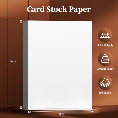 200 Sheets of Cardstock 8.5 x 11, Heavyweight Cover Cardstock Printer Paper 8.5 x 11, 190 gsm Bright White Card Stock Paper for DIY, Professional Printing, Wedding Invitations, Office Cards & Crafts - color: White - 200 Sheets, size: 8.5"x11"