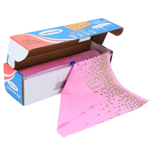 Plastic Tablecloth Roll – 54" x 100' Plastic Tablecloths for Parties Disposable with Cutter Box - Cut to Size Disposable Tablecloth for Rectangle & Round (Gold Dots-Pink) - color: Gold Dots-pink