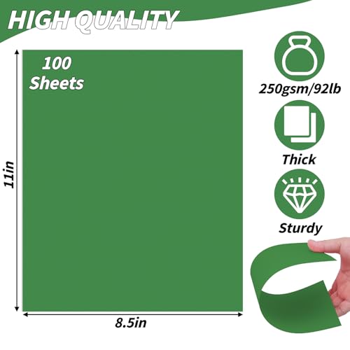 100 Sheets Green Card Stock 8.5 x 11in,250GSM 92lb Green Cardstock Card Stock Construction Paper,Heavy Weight Printer Paper for Invitations, Stationery Printing, Scrapbooking,Crafts, DIY Cards - color: Green, size: 8.5 x 11"-100 PCS