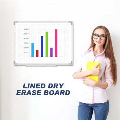 Lincia Magnetic Dry Erase Whiteboard with Lines, 24" x 18" White Board Planner for Wall, Planning Board Ruled Dry Erase Whiteboard with Aluminum Frame for Back to School Classroom Home Office(Grid) - style: Grid