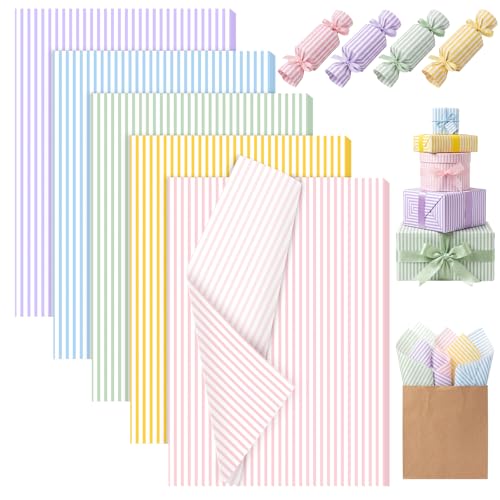 Sabary 100 Sheets Colorful Striped Tissue Paper 14 x 20 Inches Pastel Macaron Striped Gift Wrapping Tissue Paper for Gift Bags Wedding Birthday Party Supplies Flowers Packaging DIY Crafts - color: multicolor