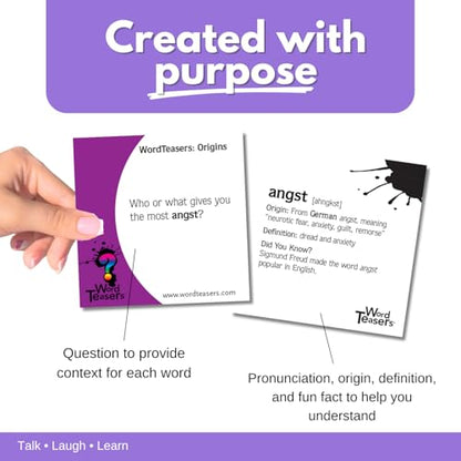 WORD TEASERS Origins - Vocabulary Game for Kids 10+ - Fun Family Conversation Starters - Literacy Game & Vocabulary Builder for Middle School - 150 Flash Cards - style: Origins